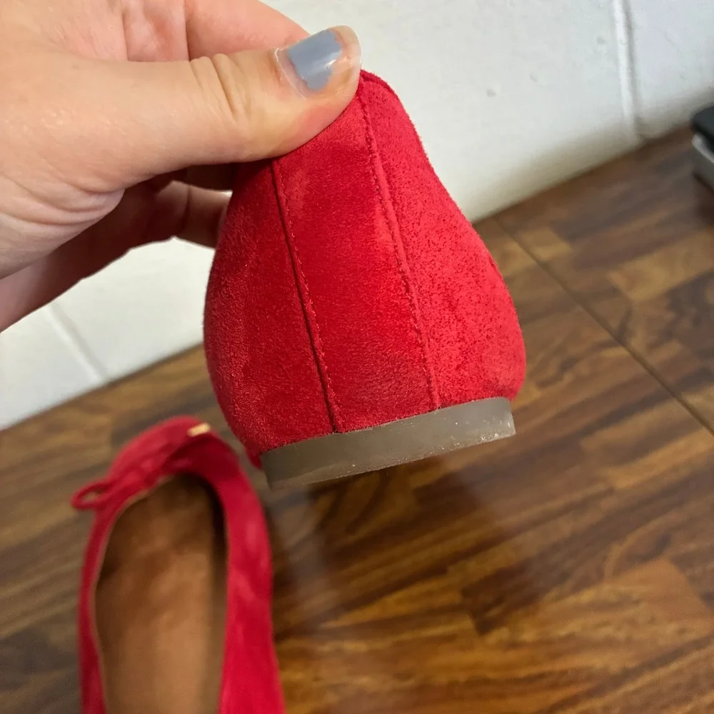 Vionic Womens Klara Suede Square Toe Bow Ballet Flat Size 9 Red